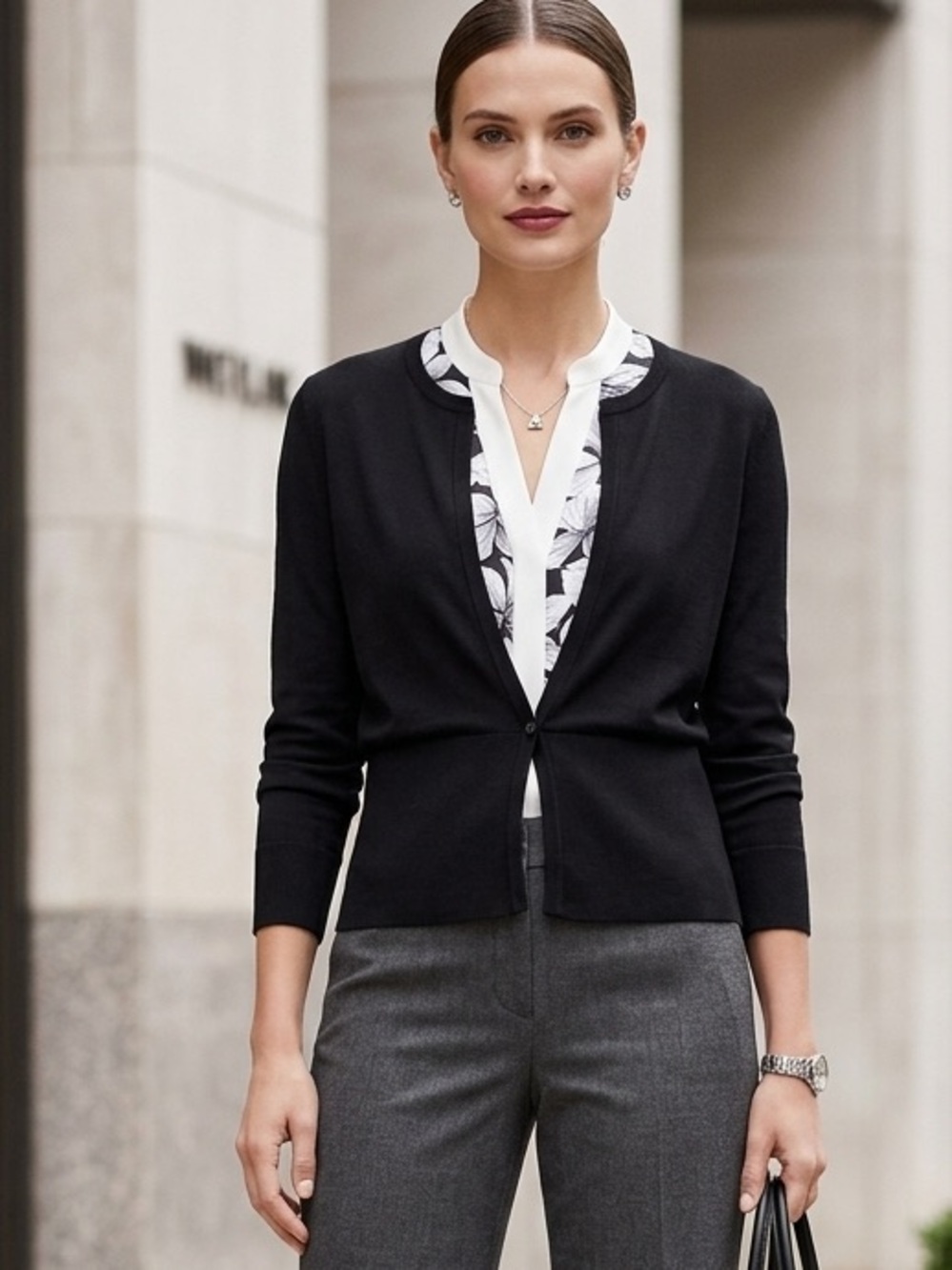 White House Black Market Silk Blend Cropped Cardigan Jacket Floral Lining